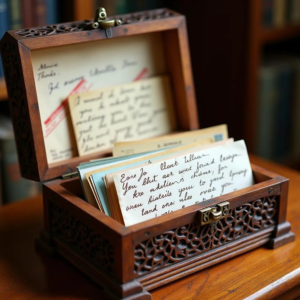 A wooden box filled with handwritten letters as a memorable gift