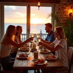 Family celebrating at a seafood restaurant