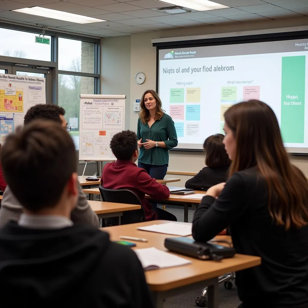 Students learning about mental health in a classroom