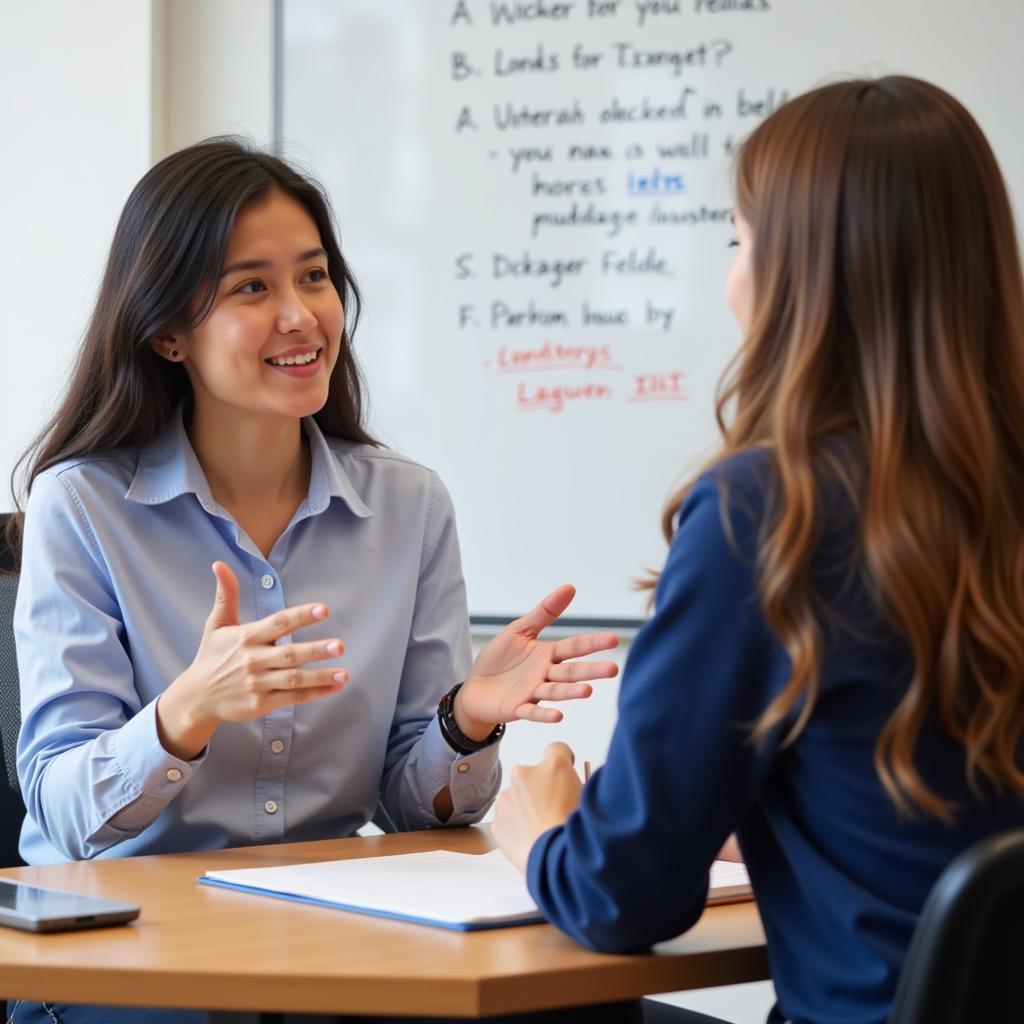 Mentor giving advice to a student for IELTS speaking success