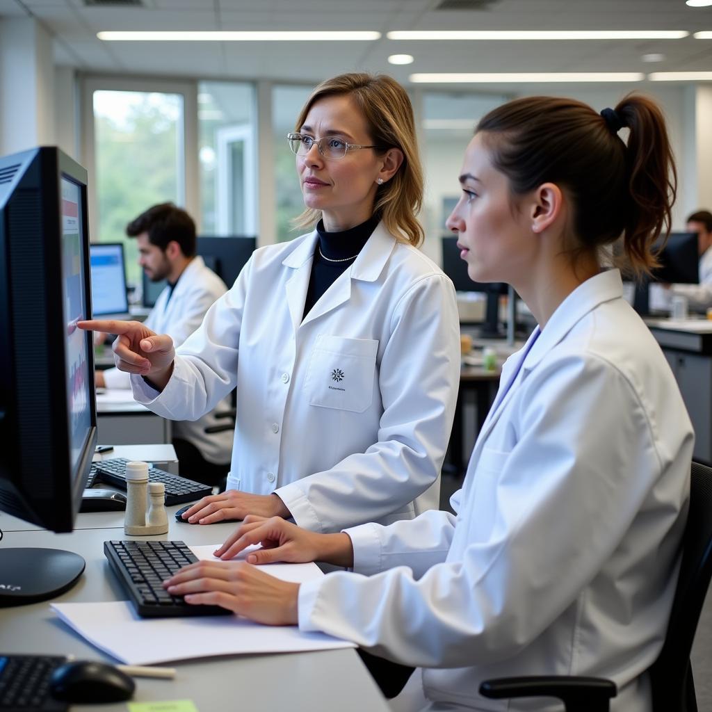 Mentor guiding student in scientific research