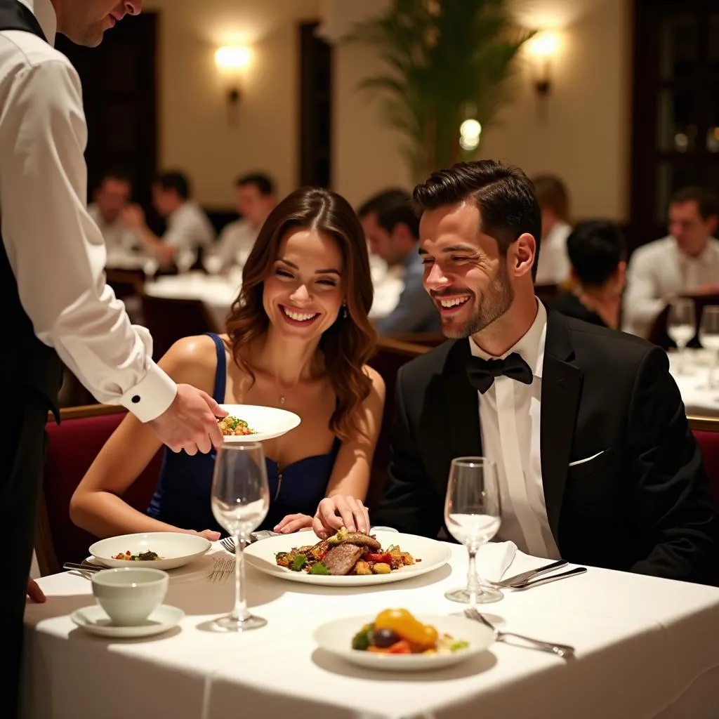 Couple enjoying a gourmet meal at a Michelin-starred restaurant