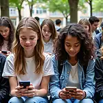 Students using mindfulness apps on smartphones