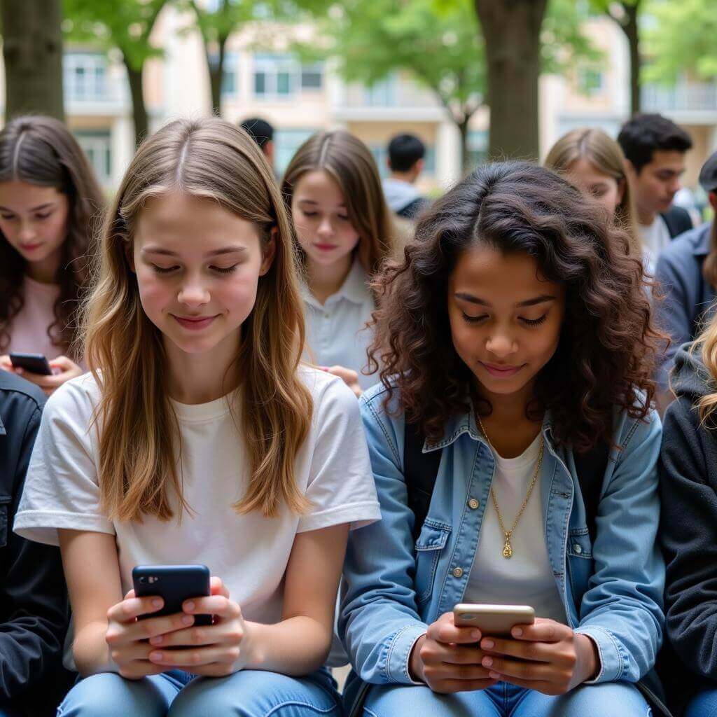 Students using mindfulness apps on smartphones