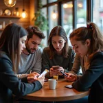 People using mobile phones in social gathering