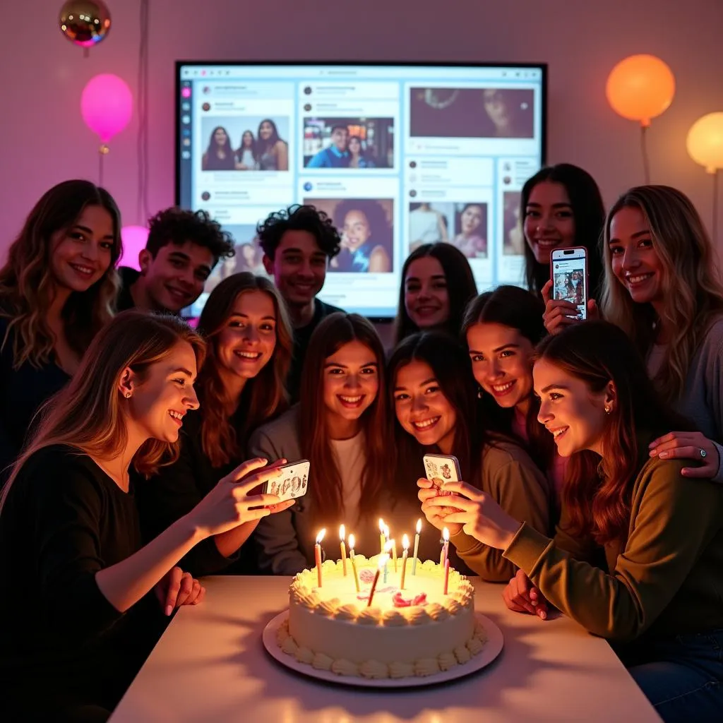 Modern birthday celebration with social media influence