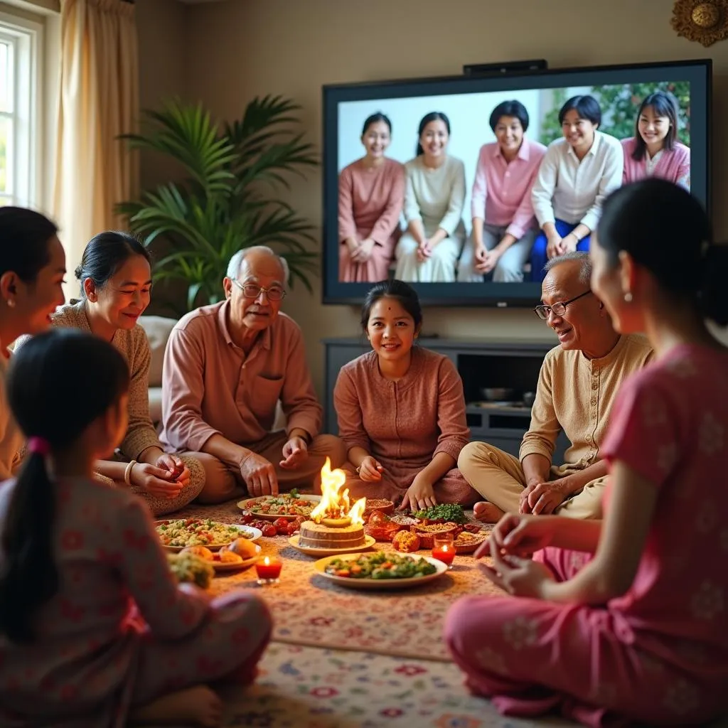 Modern family celebrating tradition