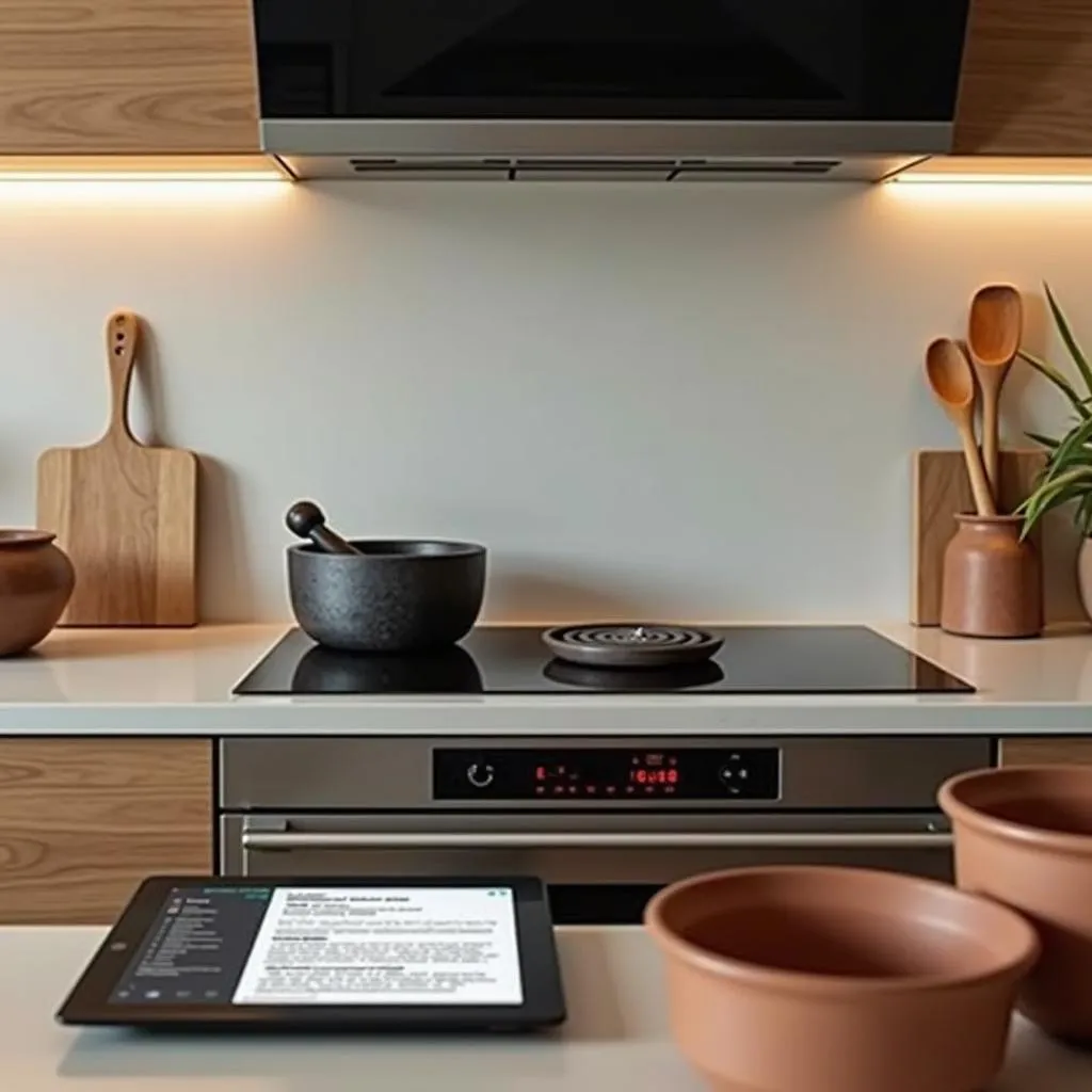 Modern Kitchen with Traditional Cooking Elements