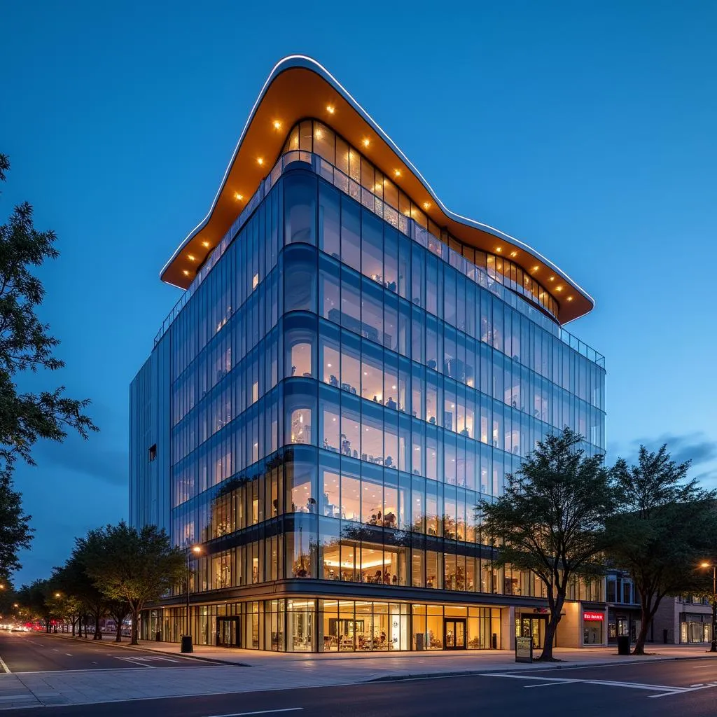 Modern library building in city center