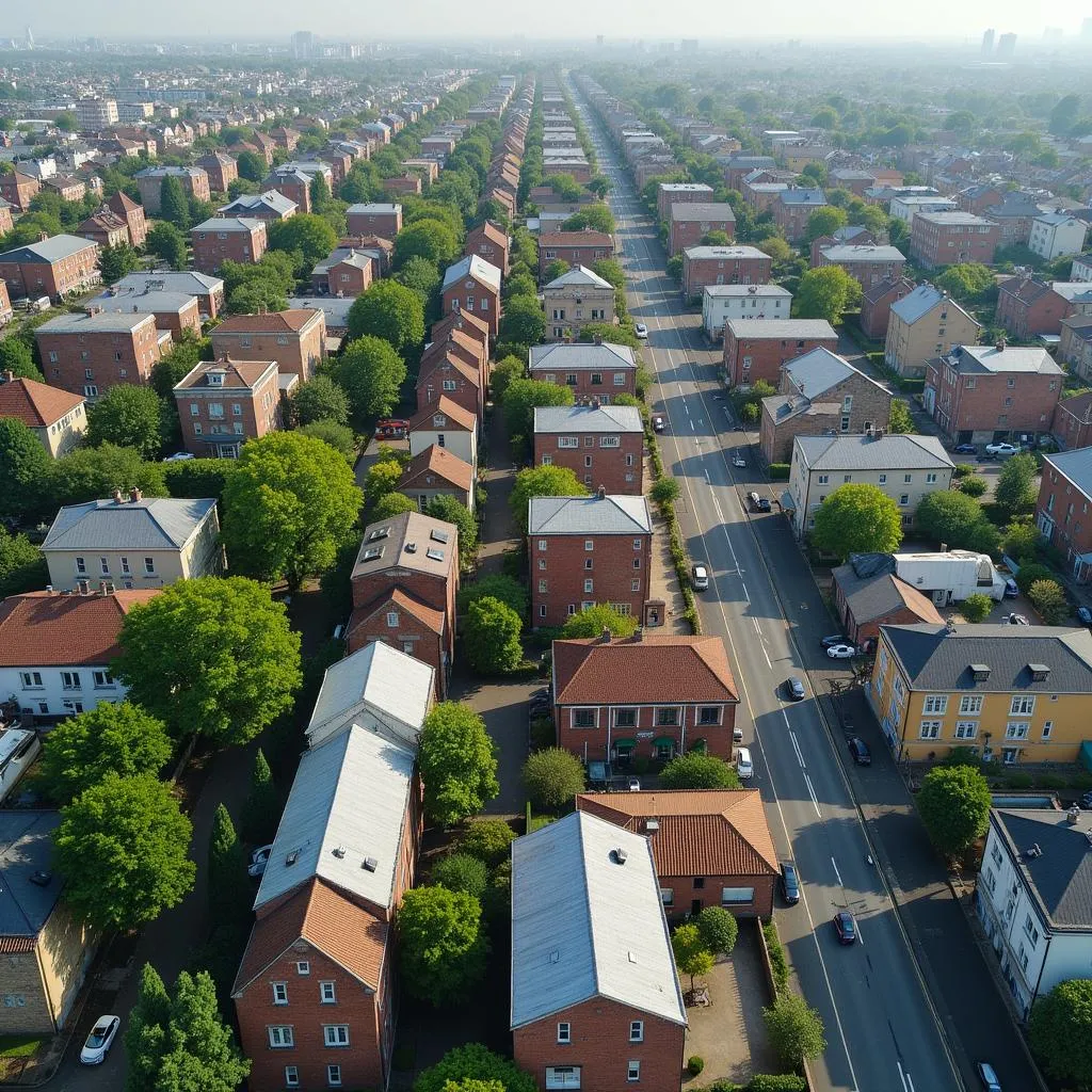 Modern neighborhood transformation in cityscape