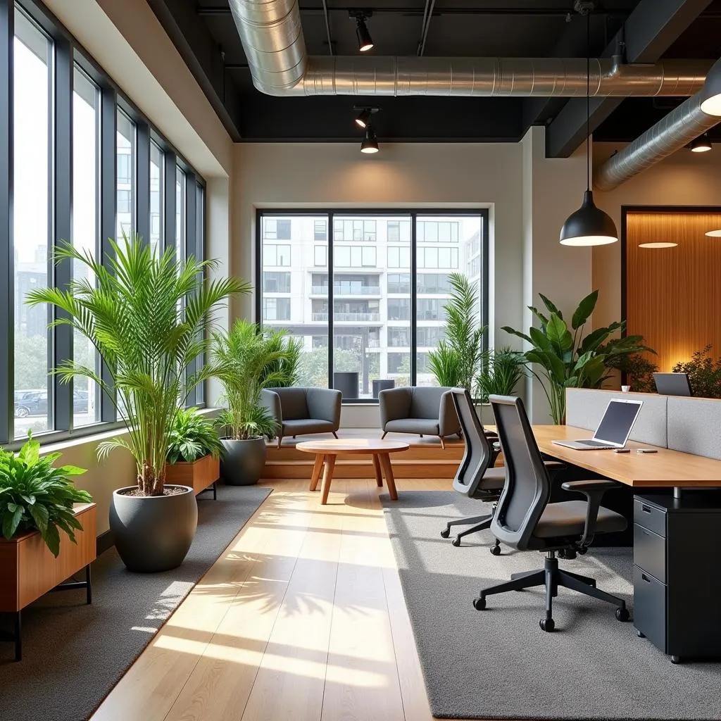 Modern office design with biophilic elements