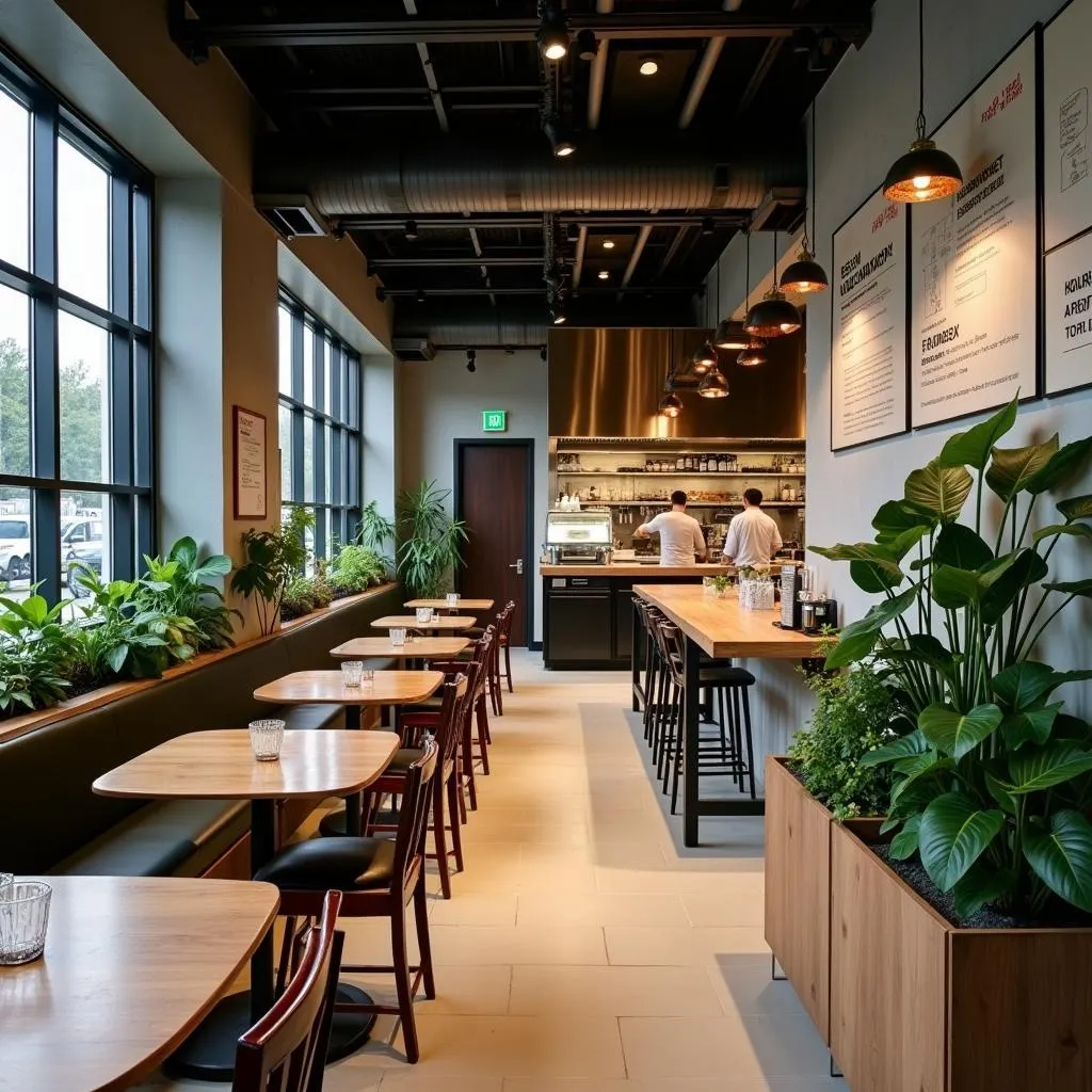 Modern restaurant interior emphasizing sustainable dining