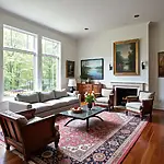 Modern and traditional furniture blend in a living room