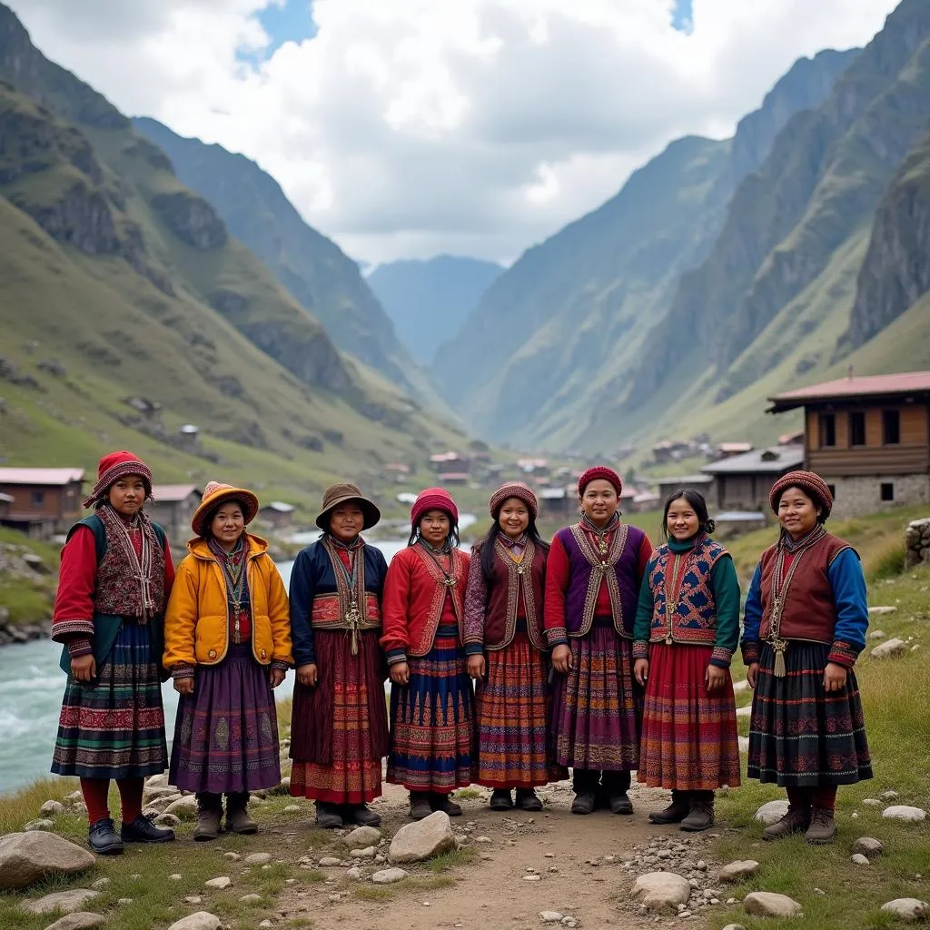 Traditional mountain community in colorful clothing