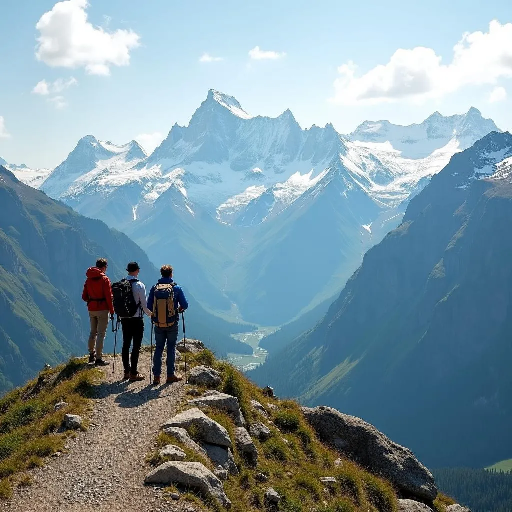 Hikers enjoying mountain scenery