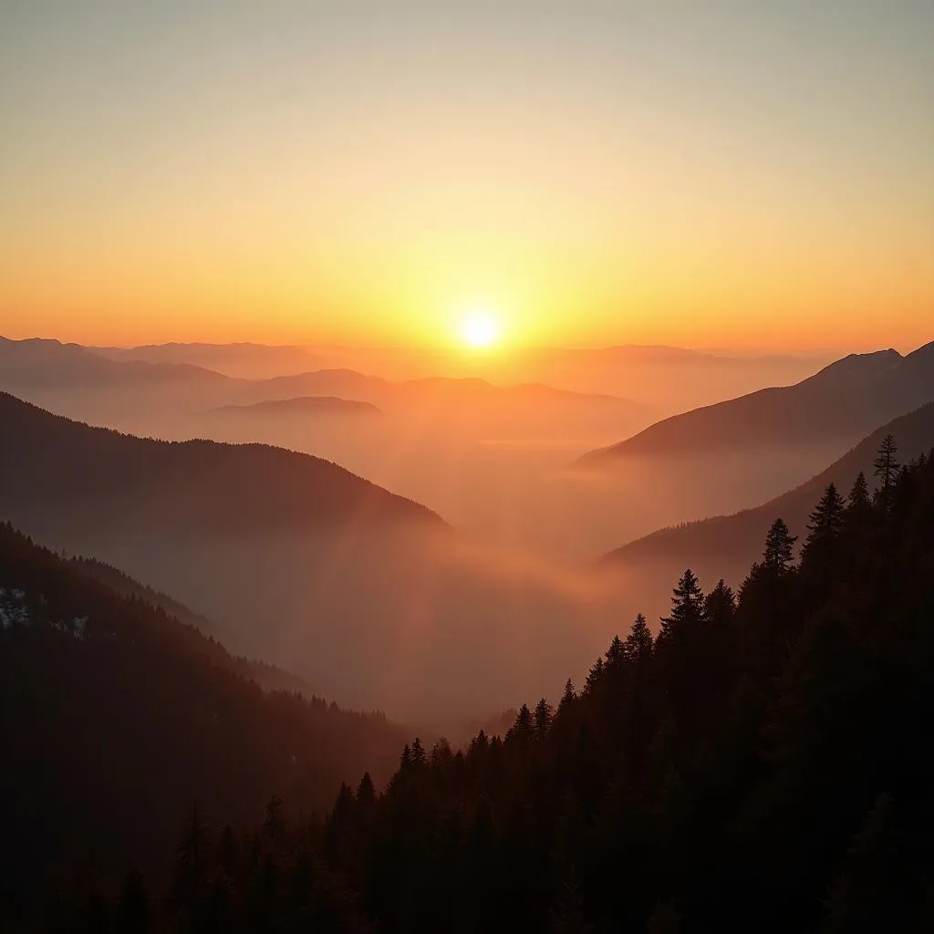 Majestic sunrise view from mountaintop