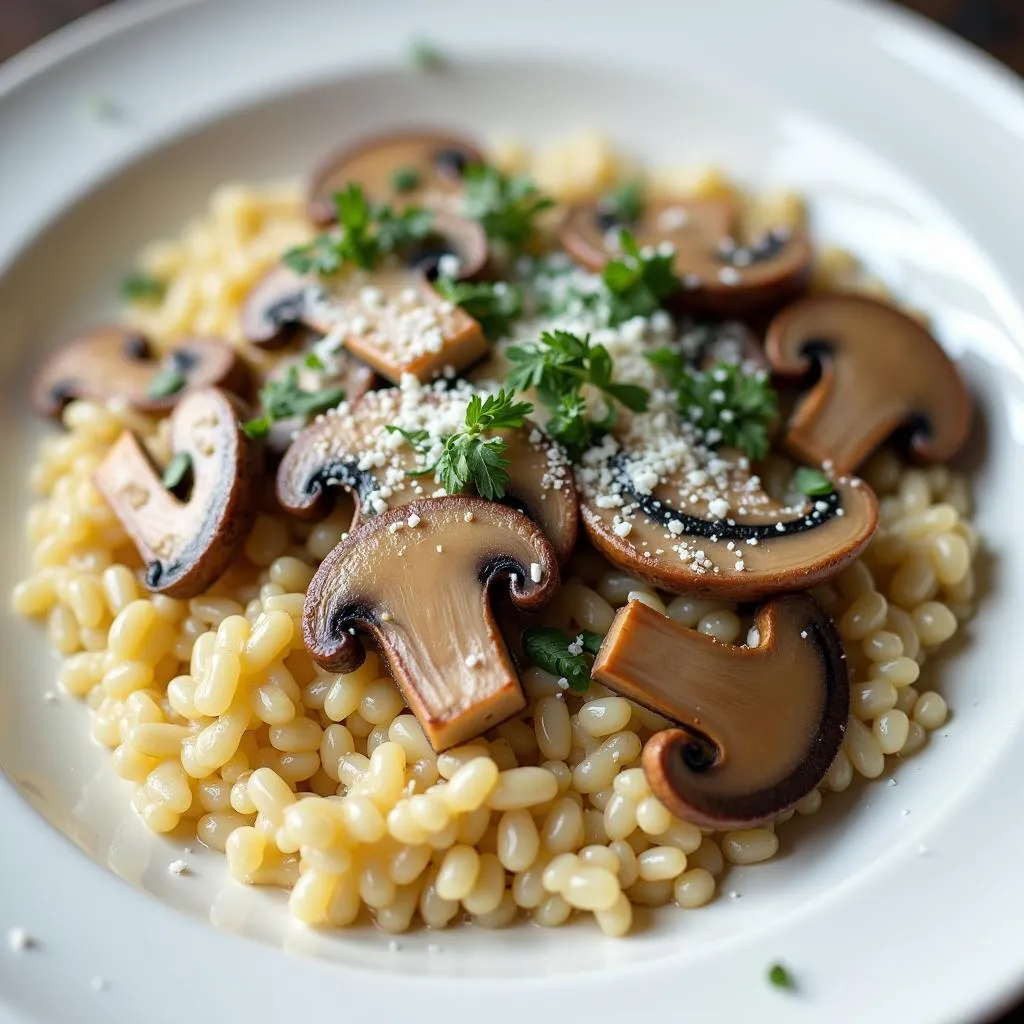 Mushroom risotto on a plate