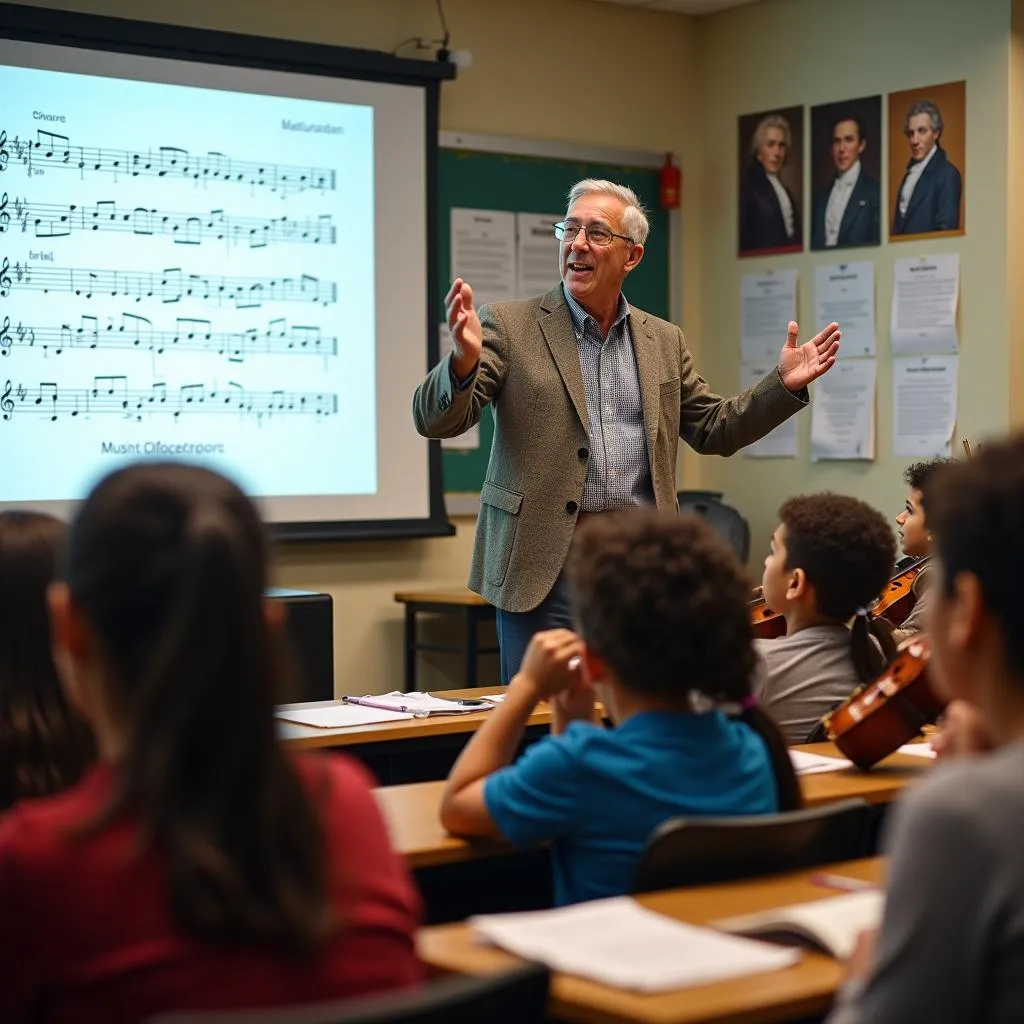 Music teacher inspiring students