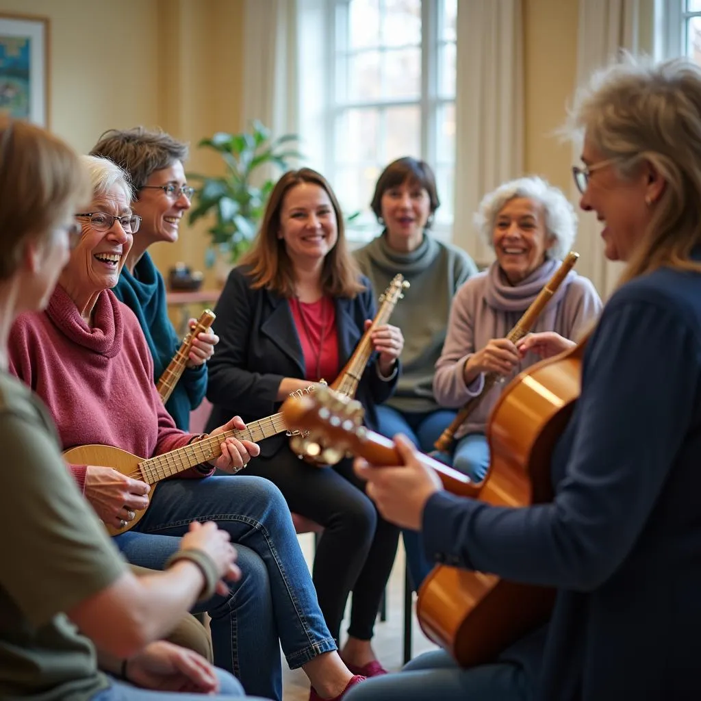 Group music therapy session for mental health