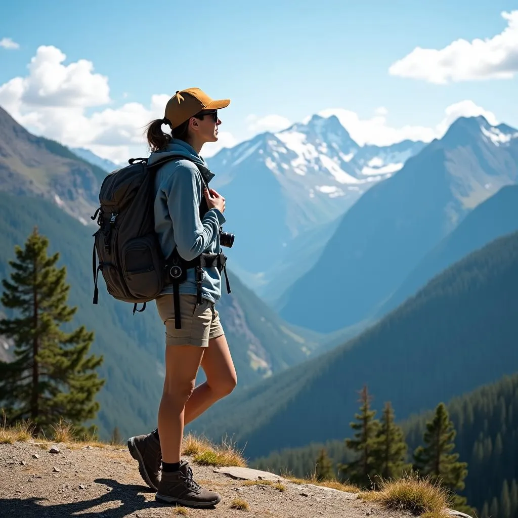 Nature enthusiast hiking in mountains