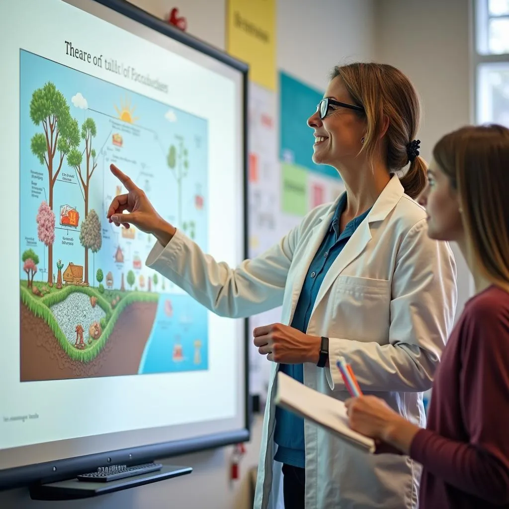 Teacher and student discussing ecosystem