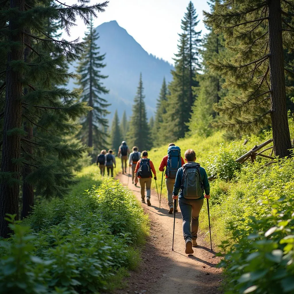 Hikers exploring a scenic nature trail