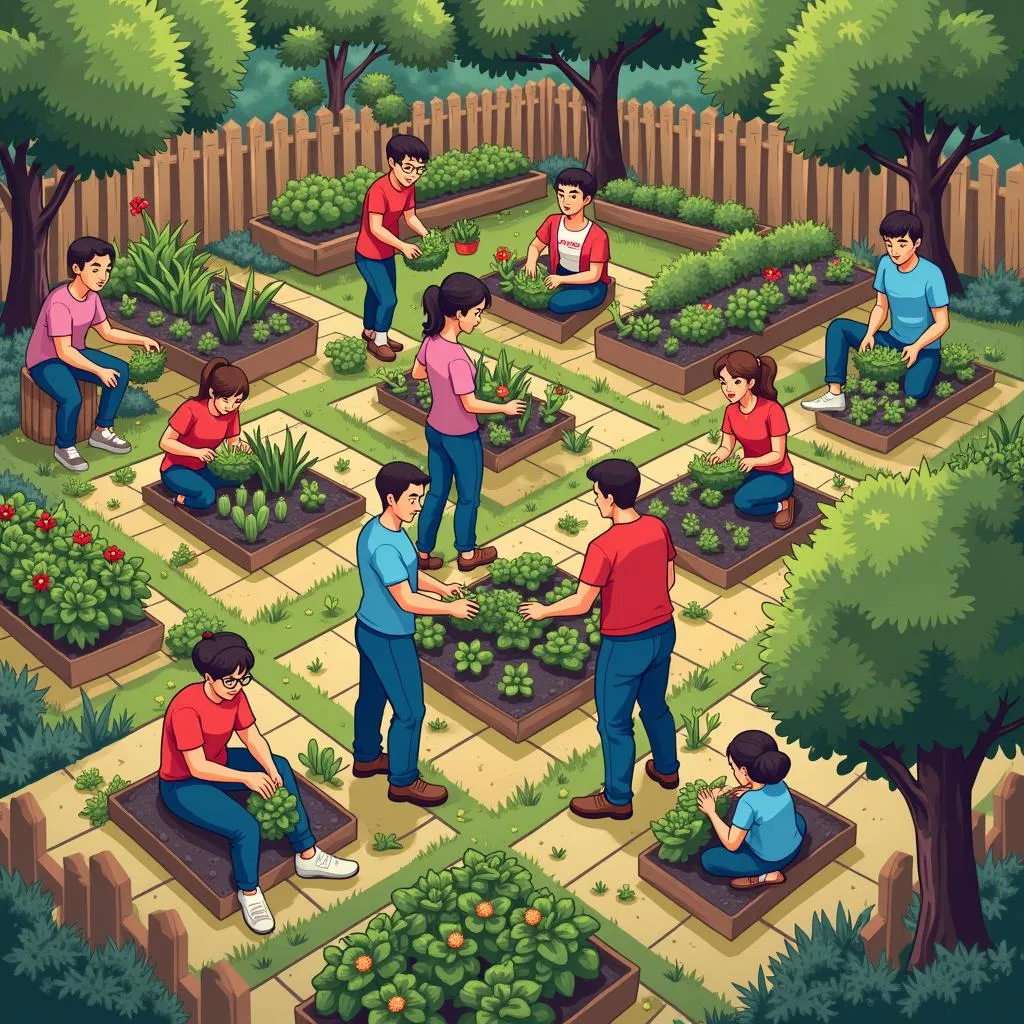 Neighbors participating in a community garden event