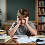 Nervous student preparing for exam