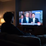 Person watching news on TV