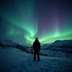 Photographer capturing Northern Lights in Iceland