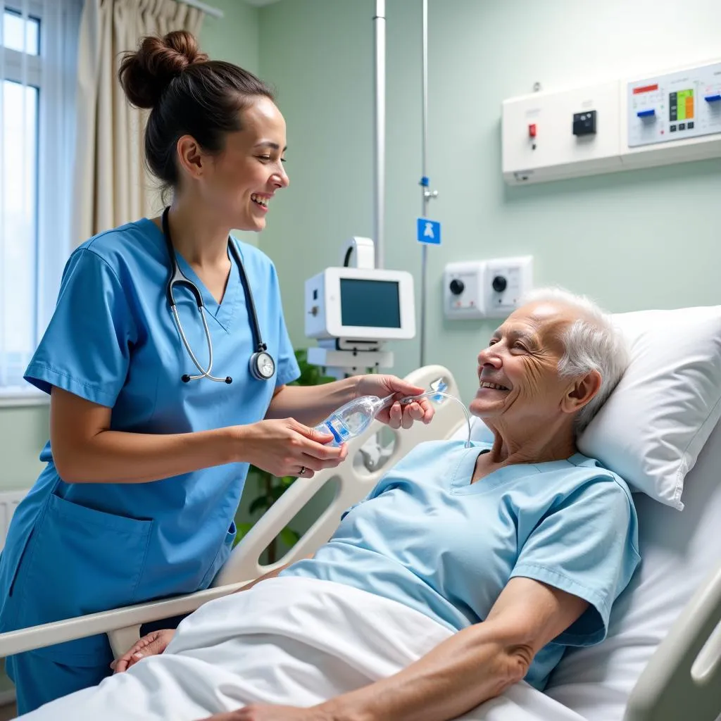 Nurse caring for a patient in hospital