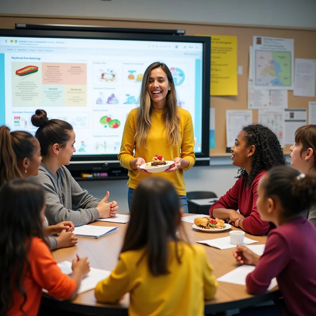 Students learning about nutrition in a classroom