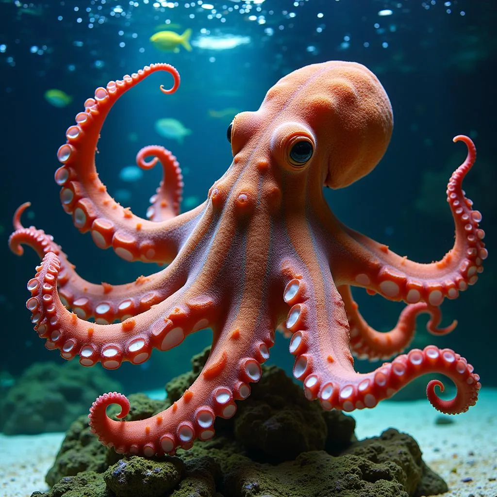 Octopus changing colors in aquarium