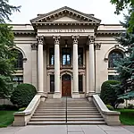 Old Victorian-style library building with stone columns