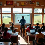 Online learning in a rural classroom with digital devices