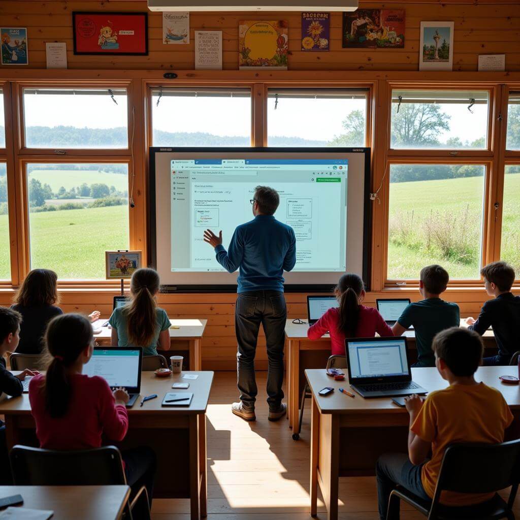 Online learning in a rural classroom with digital devices