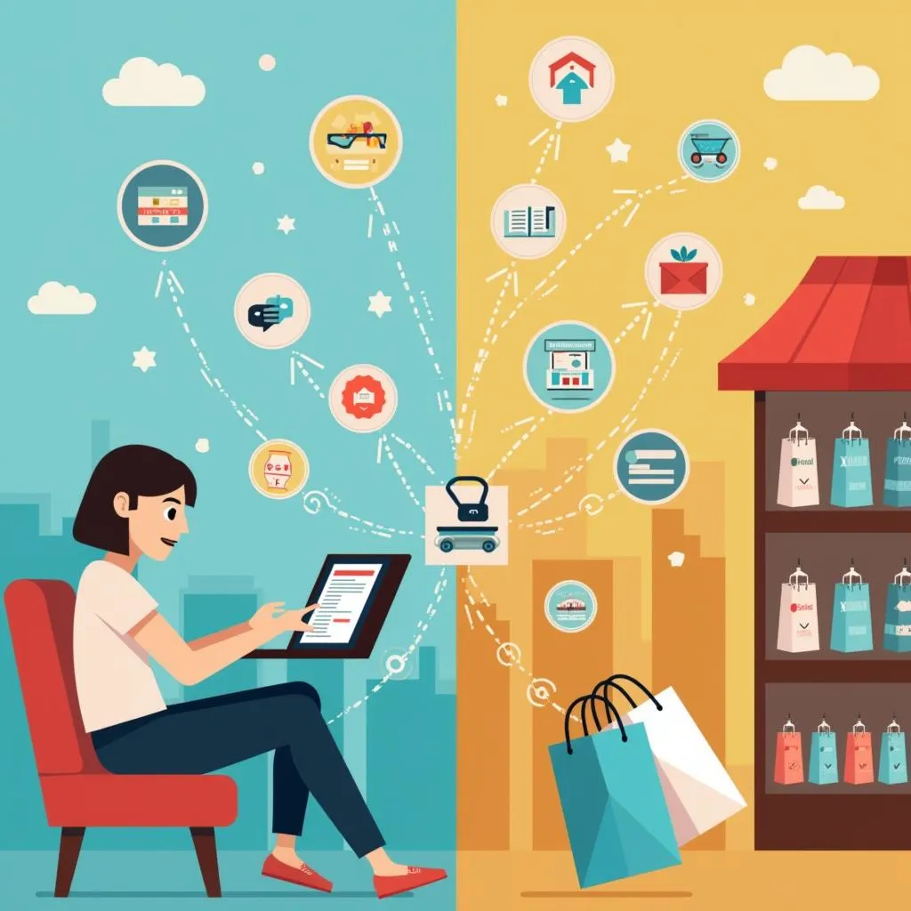 Online shopping vs traditional stores concept