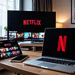 Netflix interface on various devices