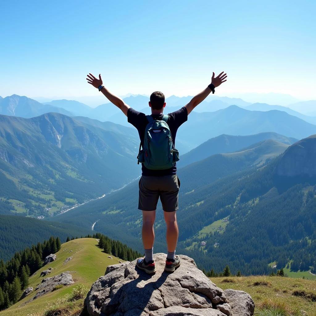 Hiker enjoying a scenic mountain view