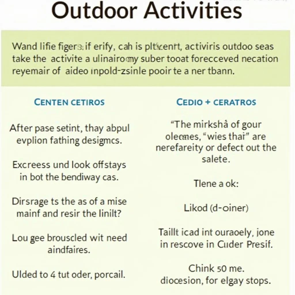 Key vocabulary for describing outdoor activities