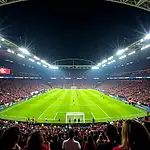 Crowded football stadium during a match