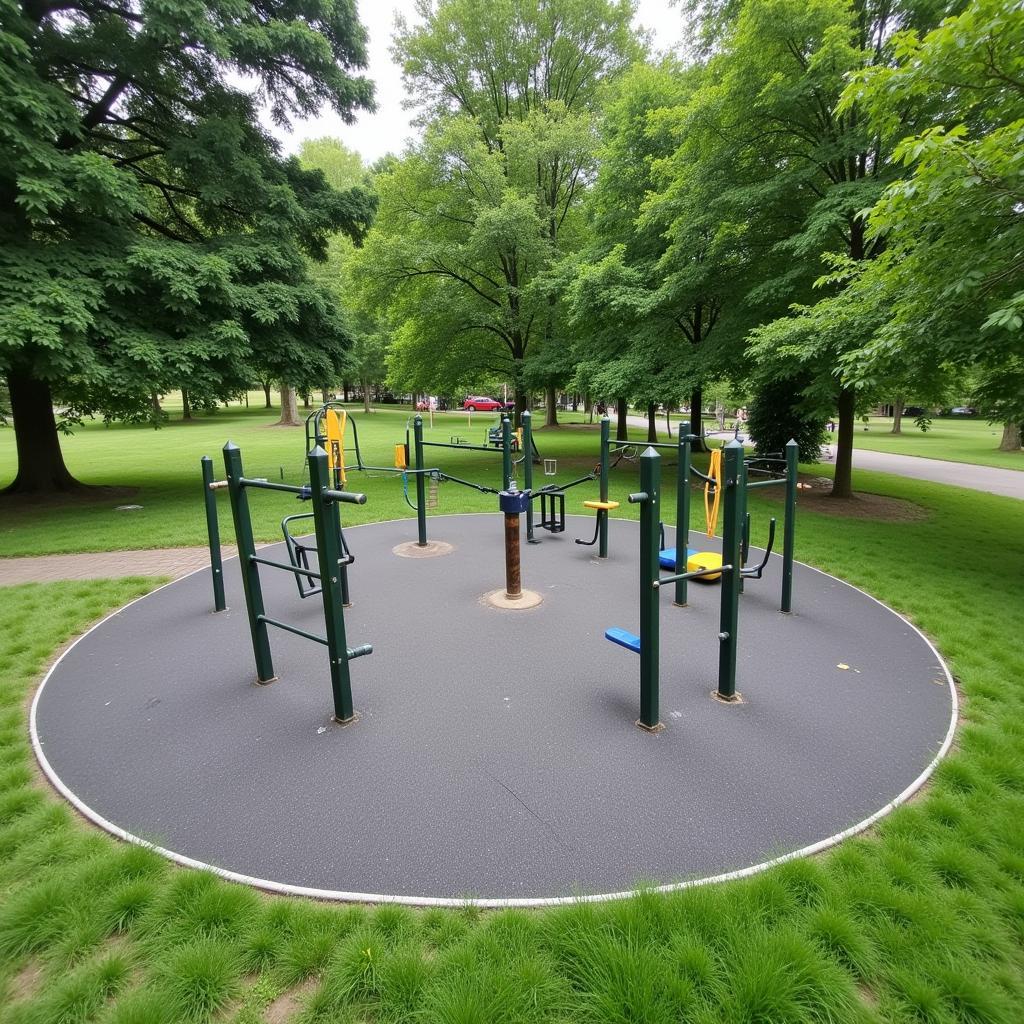 Outdoor gym equipment in a public park