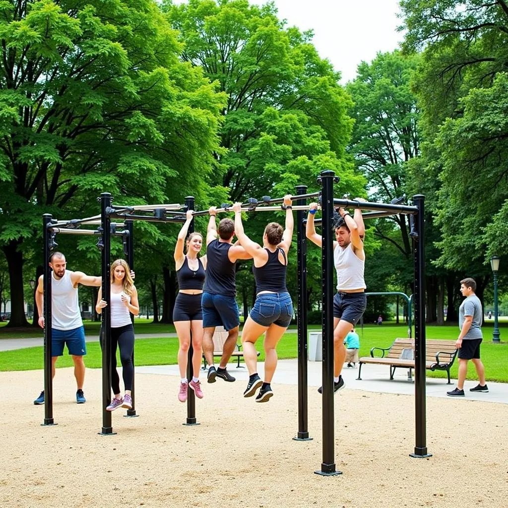 Outdoor gym equipment in a park