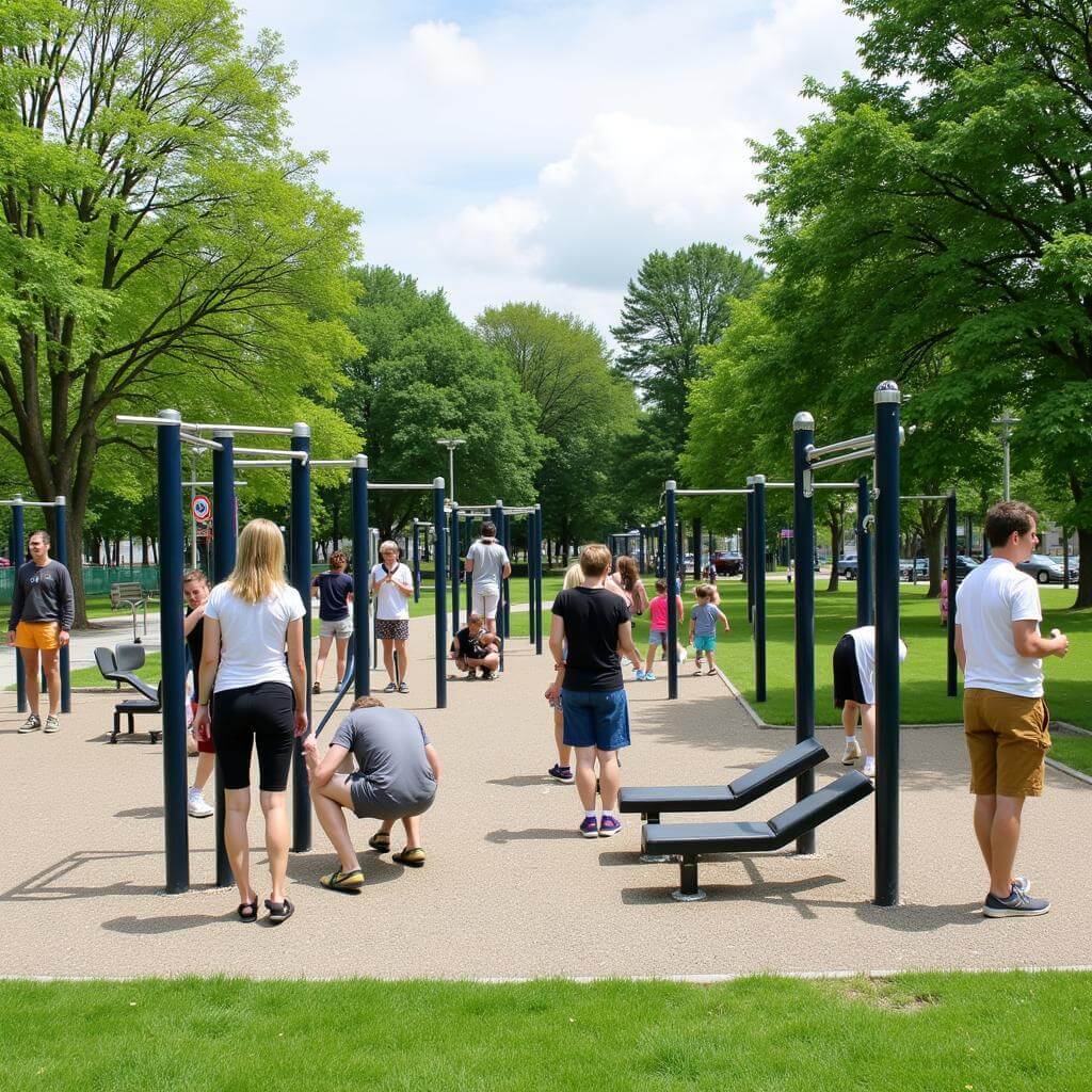 Outdoor gym equipment in a park