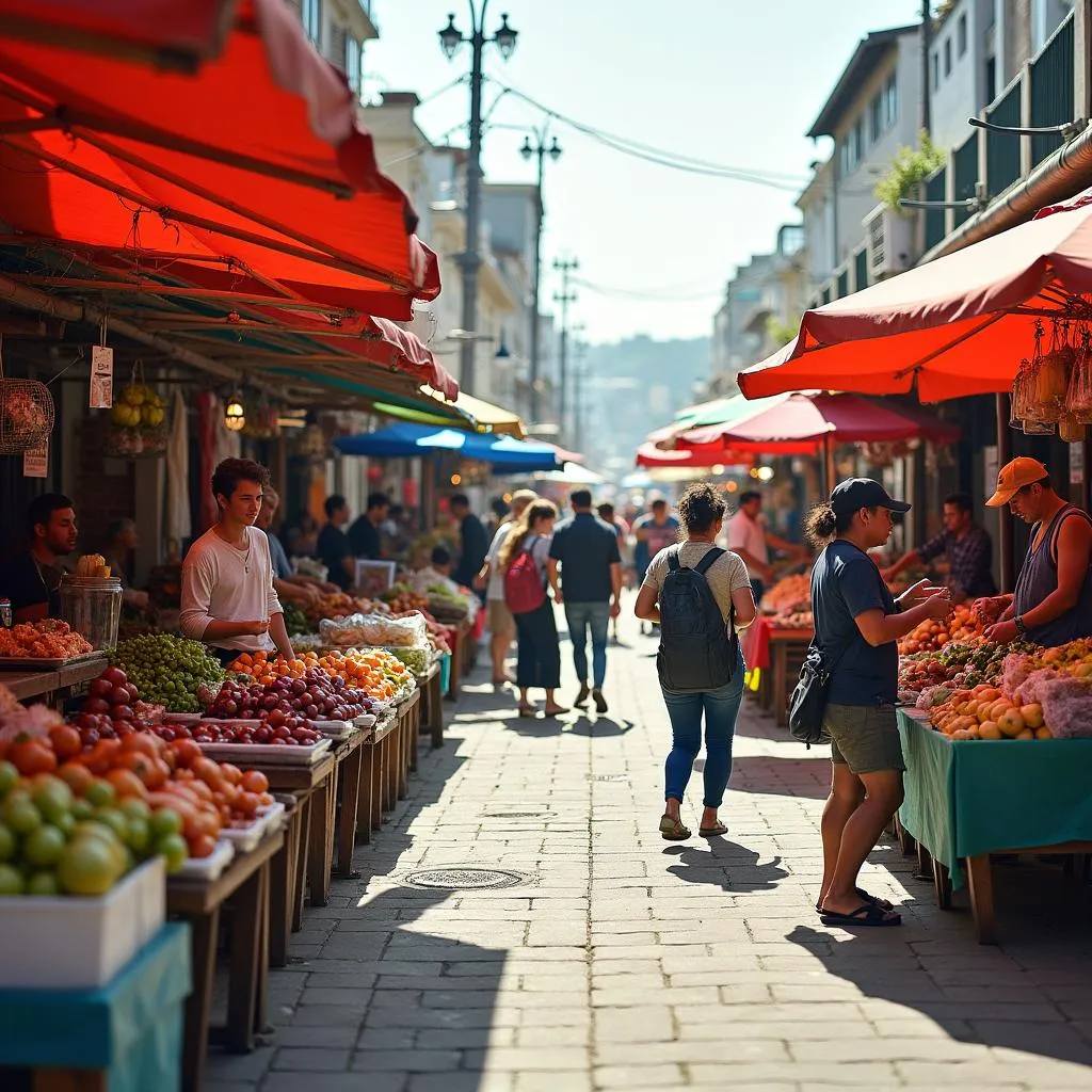 Bustling atmosphere of an outdoor market