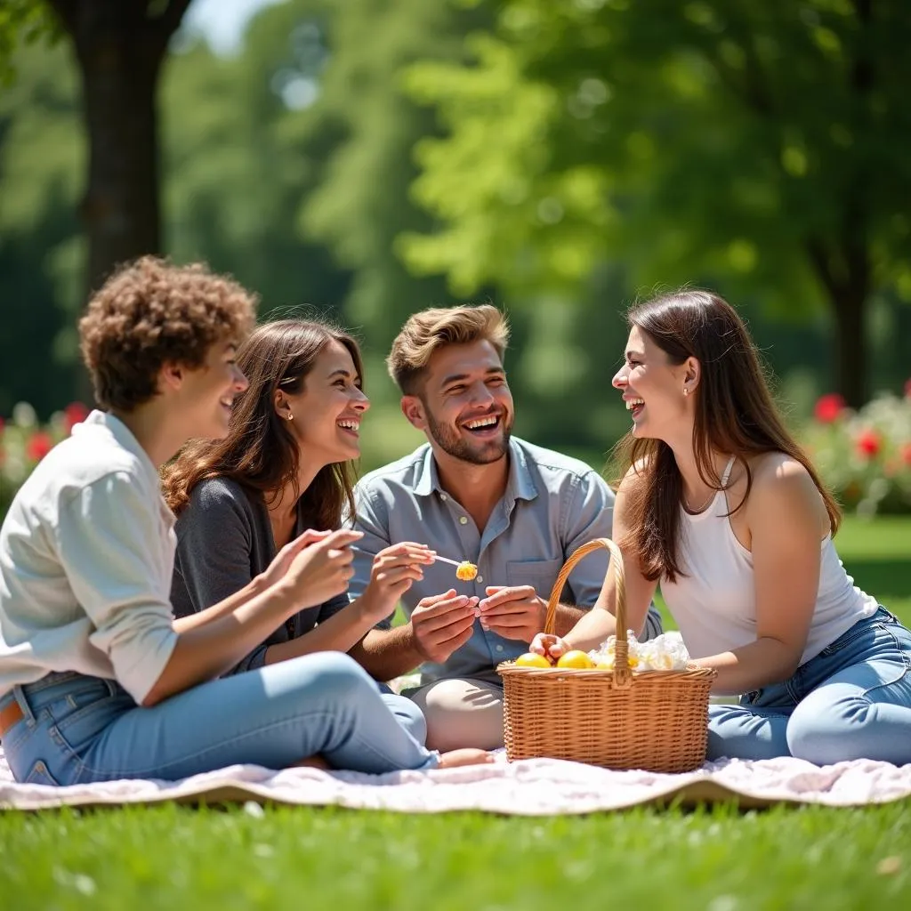 Enjoying a picnic outdoors with friends