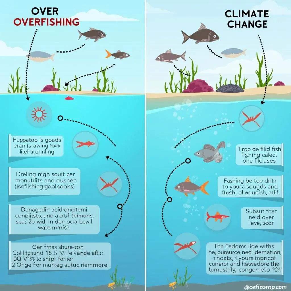 Comparison of overfishing and climate change impacts on oceans