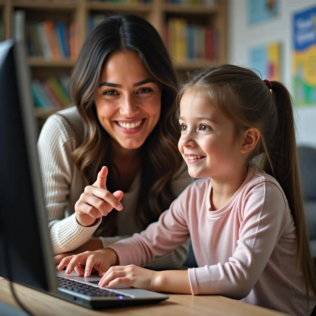 Parent teaching child digital literacy