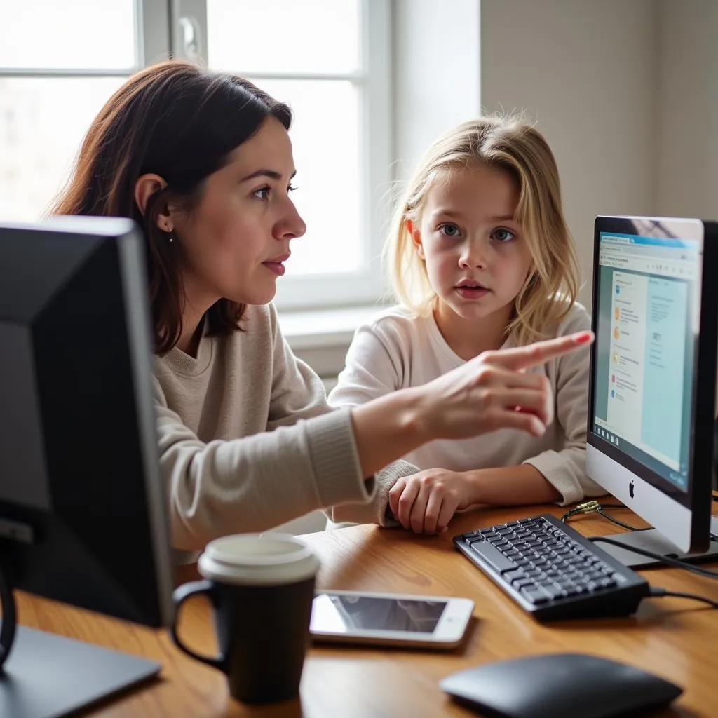 Parent discussing internet safety with child