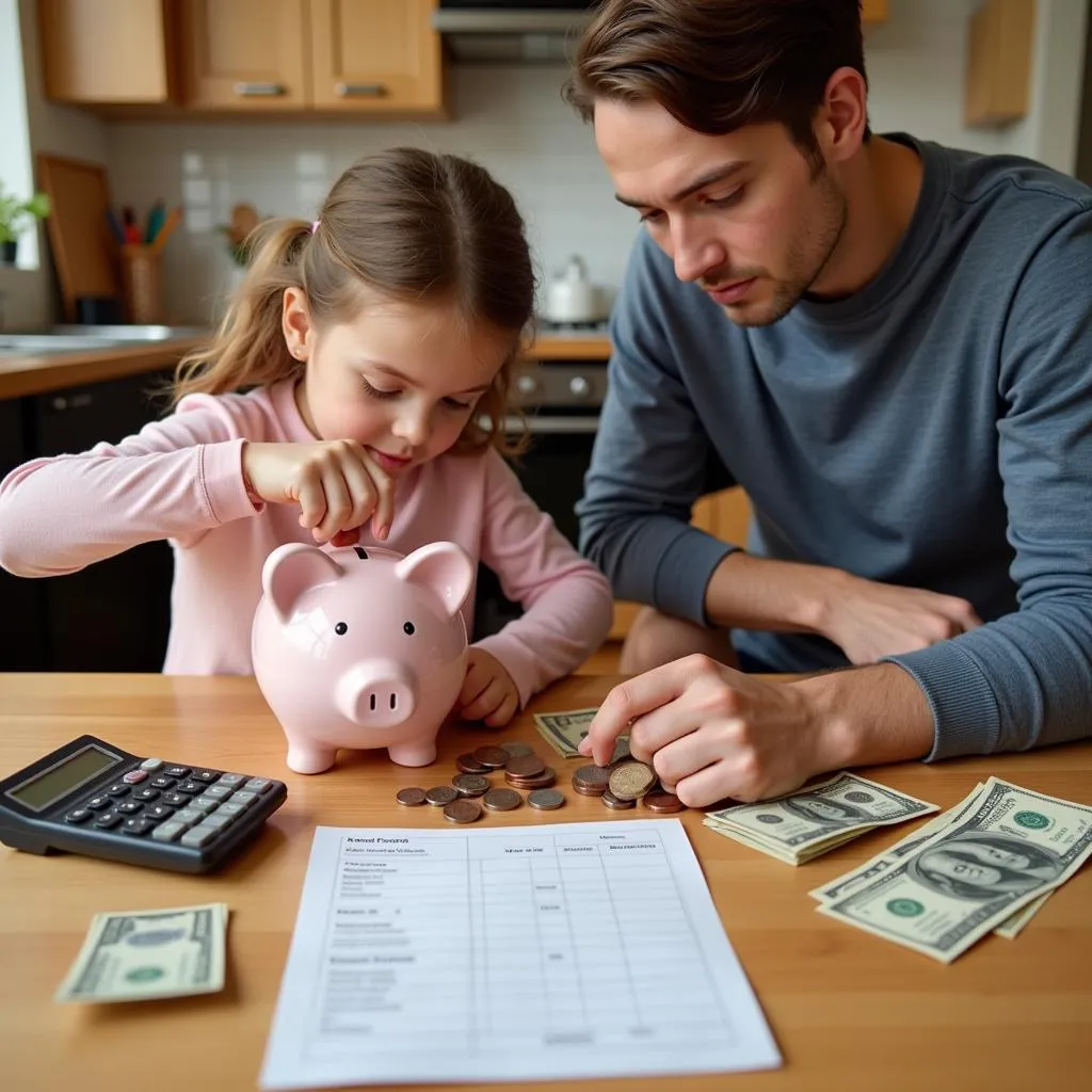 Parent teaching child about money management